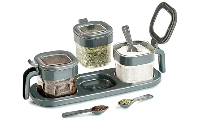 Spice Box With Lids, Spoons, & Tray (Set of 3)