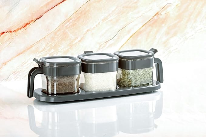 Spice Box With Lids, Spoons, & Tray (Set of 3)