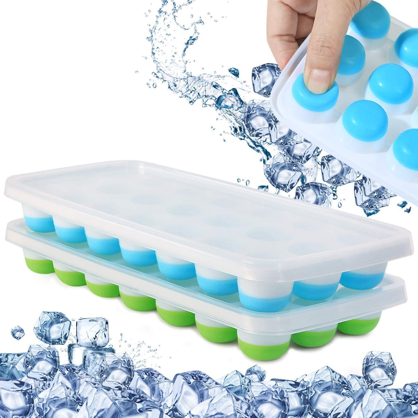 Silicone Ice Cube Tray Set of 2 With Lid