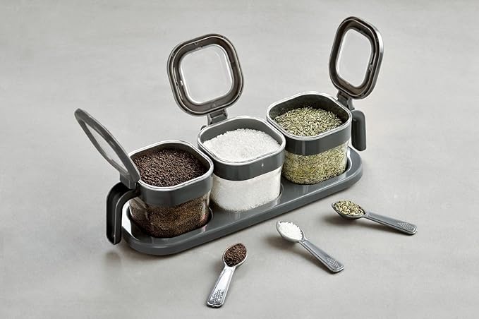 Spice Box With Lids, Spoons, & Tray (Set of 3)