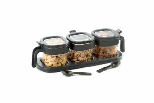 Spice Box With Lids, Spoons, & Tray (Set of 3)