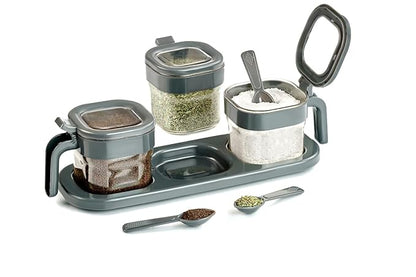 Spice Box With Lids, Spoons, & Tray (Set of 3)